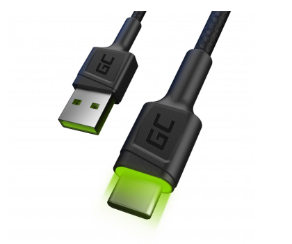 Kabel GREENCELL USB - USB-C Ray 2m LED QC 3.0 czarny